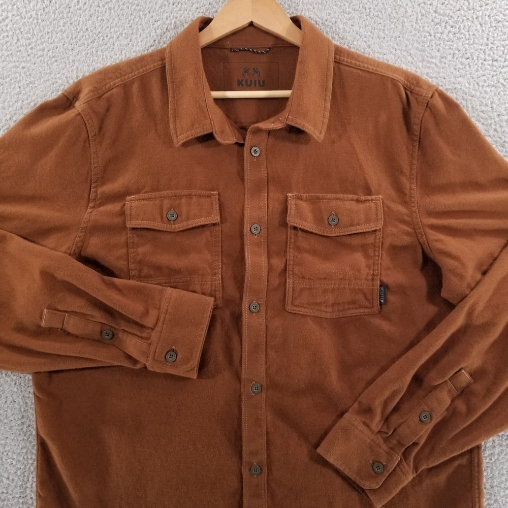 KUIU Shirt Men XL Brown Field Flannel Cotton Wool Blend Outdoor Hunting Workwear